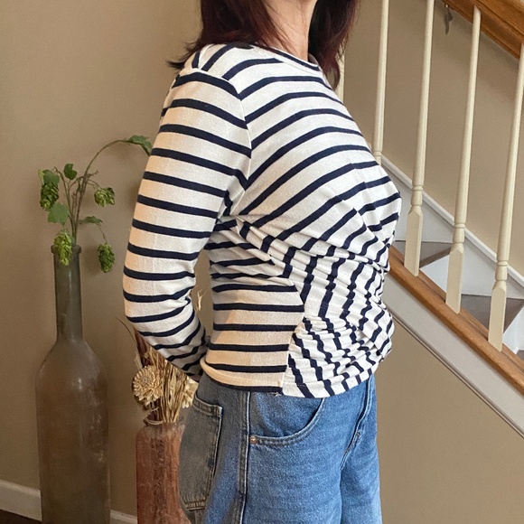 Joe's Jeans Collection Twist Wrap Striped Blouse Navy / Cream Size Small - Picture 3 of 12